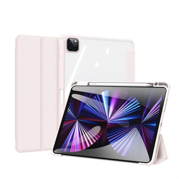 Apple iPad Pro 11 (2020 / 2021 / 2022), mappa tok, Smart Case, légpárnás sarok, közepesen ütésálló, Apple Pencil tartóval, átlátszó hátlap, Dux Ducis Toby, rózsaszín