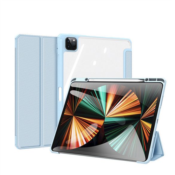Apple iPad Pro 12.9 (2021) / iPad Pro 12.9 (2022), mappa tok, Smart Case, légpárnás sarok, közepesen ütésálló, Apple Pencil tartóval, átlátszó hátlap, Dux Ducis Toby, kék