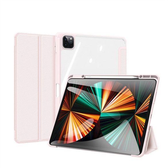 Apple iPad Pro 12.9 (2021) / iPad Pro 12.9 (2022), mappa tok, Smart Case, légpárnás sarok, közepesen ütésálló, Apple Pencil tartóval, átlátszó hátlap, Dux Ducis Toby, rózsaszín