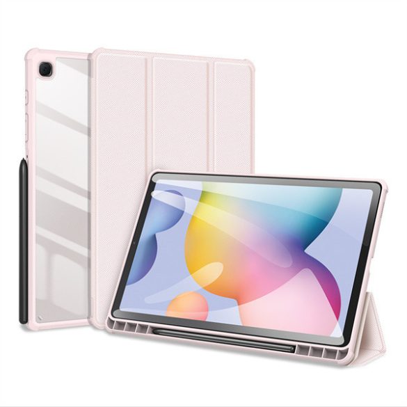 Samsung Galaxy Tab S6 Lite 10.4 / Tab S6 Lite 10.4 (2022) SM-P610 / P615 / P613 / P619, mappa tok, Trifold, légpárnás sarok, közepesen ütésálló, S-Pen tartóval, átlátszó hátlap, Dux Ducis Toby, rózsaszín