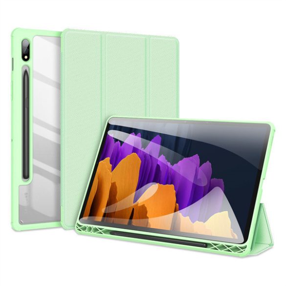 Samsung Galaxy Tab S7 11.0 / Tab S8 11.0, mappa tok, Trifold, légpárnás sarok, közepesen ütésálló, S-Pen tartóval, átlátszó hátlap, Dux Ducis Toby, zöld