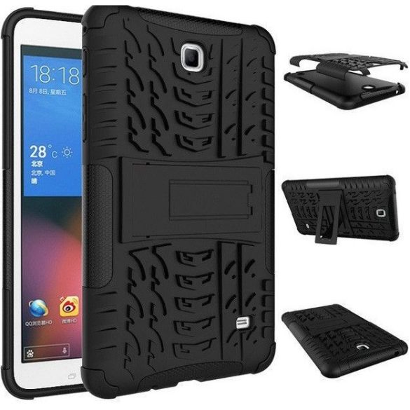 Huawei MatePad Pro 12.6 (2021), Műanyag hátlap védőtok, Defender, kitámasztóval és szilikon belsővel, autógumi minta, fekete