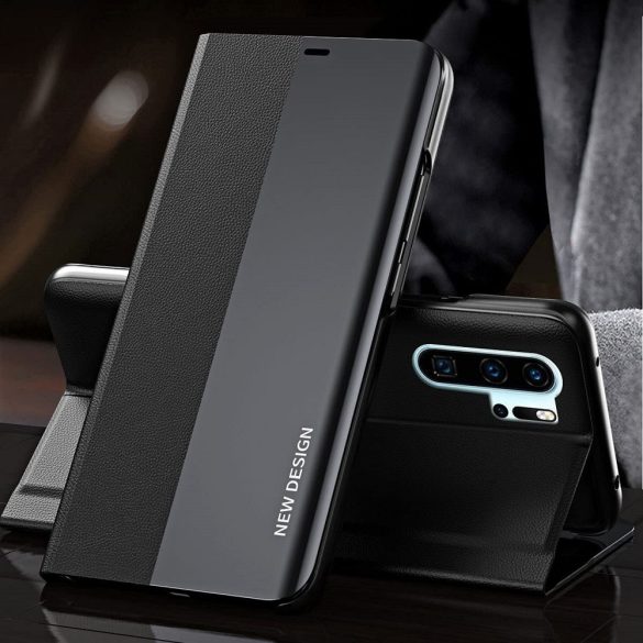 Huawei Mate 20 Pro, Oldalra nyíló tok, stand, Wooze Silver Line, fekete