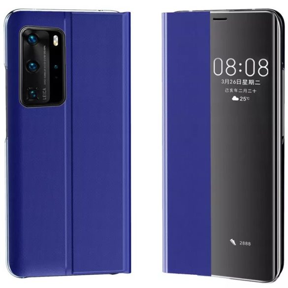 Huawei P40, Oldalra nyíló tok, stand, Wooze Silver Line, fekete