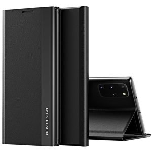 Xiaomi Redmi Note 9 5G, Oldalra nyíló tok, stand, Wooze Silver Line, fekete