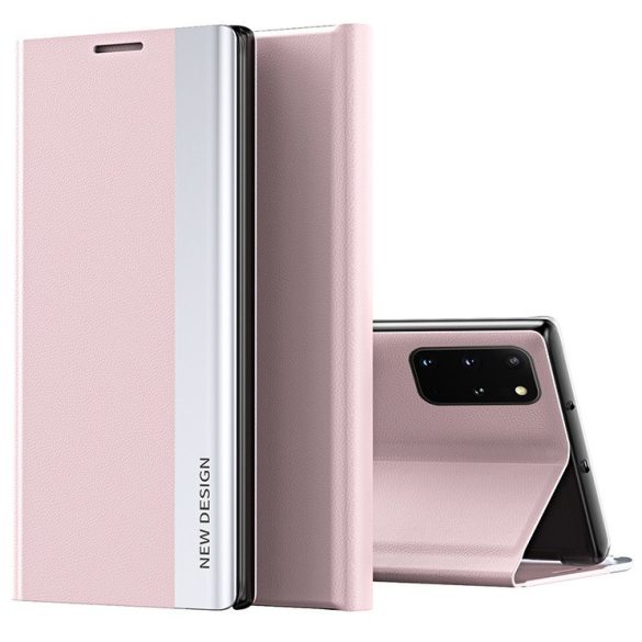 Huawei Mate 20 Lite, Oldalra nyíló tok, stand, Wooze Silver Line, rózsaszín