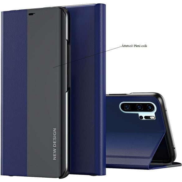 Huawei Mate 20 Pro, Oldalra nyíló tok, stand, Wooze Silver Line, sötétkék