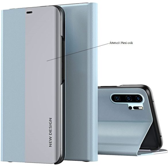 Huawei Mate 20 Pro, Oldalra nyíló tok, stand, Wooze Silver Line, világoskék