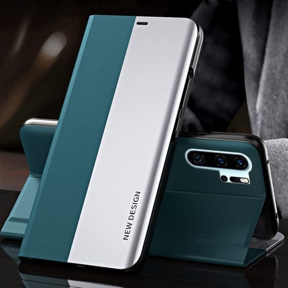 Huawei P30, Oldalra nyíló tok, stand, Wooze Silver Line, sötétzöld