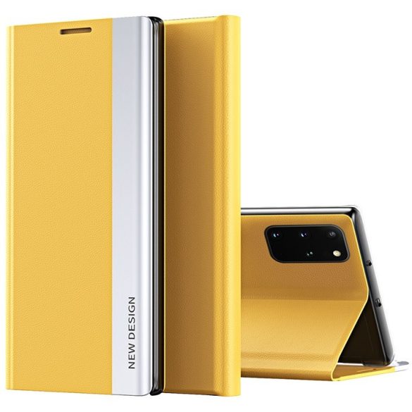 Samsung Galaxy A20 / A30 SM-A205F / A305F, Oldalra nyíló tok, stand, Wooze Silver Line, sárga