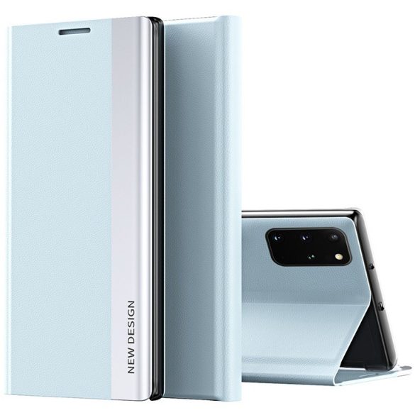 Samsung Galaxy A22 4G SM-A225F, Oldalra nyíló tok, stand, Wooze Silver Line, világoskék