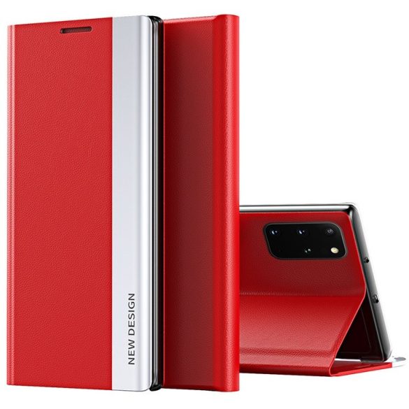 Samsung Galaxy S21 5G SM-G991, Oldalra nyíló tok, stand, Wooze Silver Line, piros