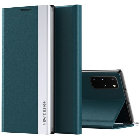 Samsung Galaxy S21 Ultra 5G SM-G998, Oldalra nyíló tok, stand, Wooze Silver Line, sötétzöld