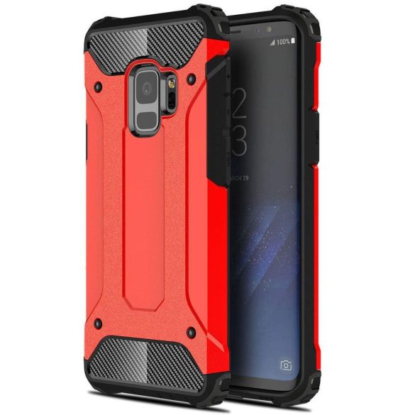 Huawei P50 / P50E, Műanyag hátlap védőtok, Defender, fémhatású, piros