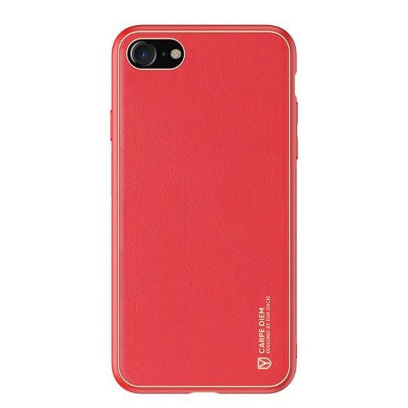 Apple iPhone 7 / 8 / SE (2020) / SE (2022), Műanyag hátlap védőtok + szilikon fémhatású keret, közepesen ütésálló, bőrhatású hátlap, Dux Ducis Yolo, piros