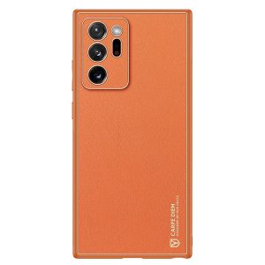 Samsung Galaxy Note 20 Ultra / 20 Ultra 5G SM-N985 / N986, Műanyag hátlap védőtok + szilikon fémhatású keret, közepesen ütésálló, bőrhatású hátlap, Dux Ducis Yolo, narancssárga