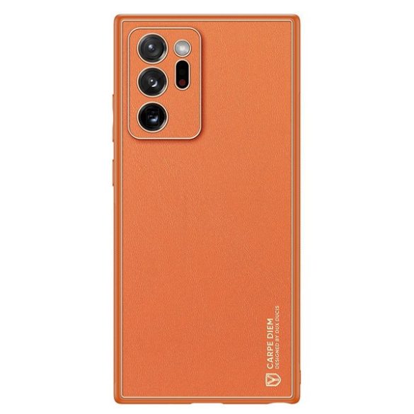 Samsung Galaxy Note 20 Ultra / 20 Ultra 5G SM-N985 / N986, Műanyag hátlap védőtok + szilikon fémhatású keret, közepesen ütésálló, bőrhatású hátlap, Dux Ducis Yolo, narancssárga
