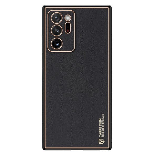 Samsung Galaxy Note 20 Ultra / 20 Ultra 5G SM-N985 / N986, Műanyag hátlap védőtok + szilikon fémhatású keret, közepesen ütésálló, bőrhatású hátlap, Dux Ducis Yolo, fekete