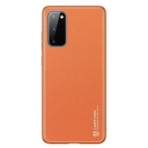 Xiaomi Redmi Note 9 / Redmi 10X 4G, Műanyag hátlap védőtok + szilikon fémhatású keret, közepesen ütésálló, bőrhatású hátlap, Dux Ducis Yolo, narancssárga