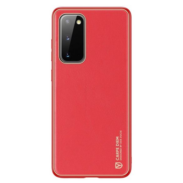 Xiaomi Redmi 9, Műanyag hátlap védőtok + szilikon fémhatású keret, közepesen ütésálló, bőrhatású hátlap, Dux Ducis Yolo, piros