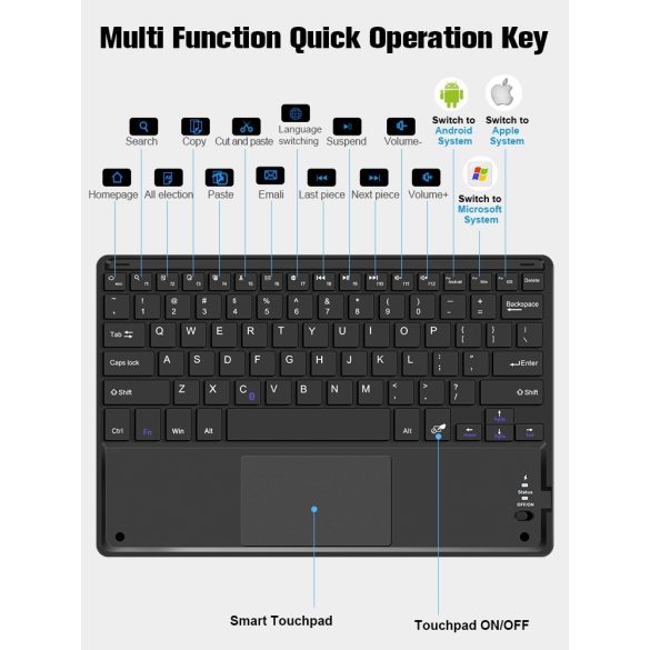 Huawei MatePad 11 (10.95) (2021), Bluetooth billentyűzetes, mappa tok, Touch Pad, mágneses rögzítés, Wooze Simple Touch, fekete