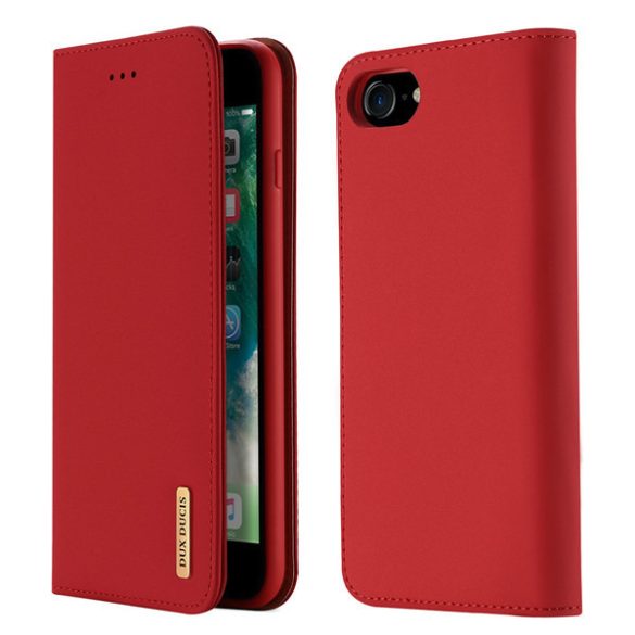 Apple iPhone 7 Plus / 8 Plus, Oldalra nyíló tok, valódi bőrtok, stand, Dux Ducis Wish, piros