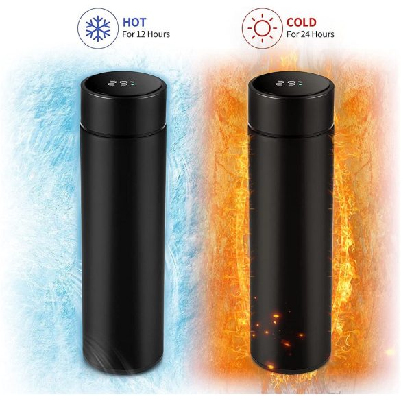 Prémium fémfalú termosz, hőtartó, LED-es érintő képernyős hőmérséklet kijelzővel, 500 ml, Wooze Keep Warm, fekete