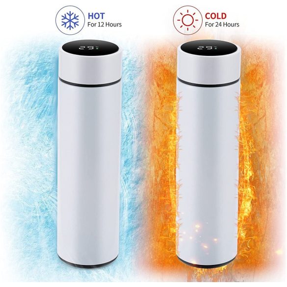 Prémium fémfalú termosz, hőtartó, LED-es érintő képernyős hőmérséklet kijelzővel, 500 ml, Wooze Keep Warm, fehér