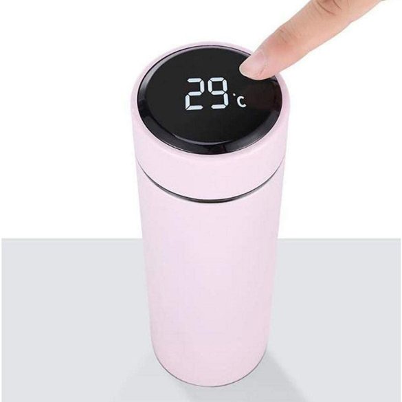 Prémium fémfalú termosz, hőtartó, LED-es érintő képernyős hőmérséklet kijelzővel, 500 ml, Wooze Keep Warm, rózsaszín
