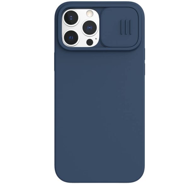 Apple iPhone 13 Pro Max, Szilikon tok, közepesen ütésálló, kamera védelem, Magsafe töltővel kompatibilis, Nillkin CamShield Silky Magnetic, kék
