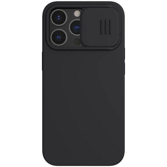 Apple iPhone 13 Pro, Szilikon tok, közepesen ütésálló, kamera védelem, Nillkin CamShield Silky, fekete