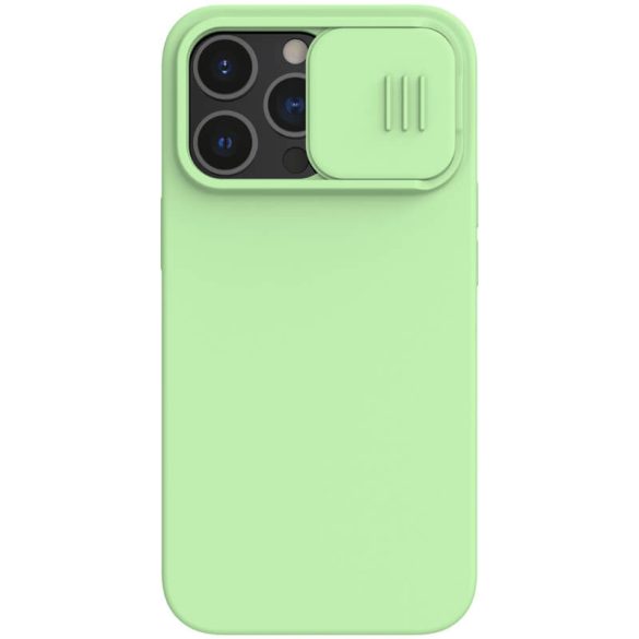 Apple iPhone 13 Pro, Szilikon tok, közepesen ütésálló, kamera védelem, Nillkin CamShield Silky, zöld