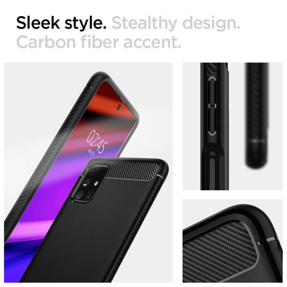 Apple iPhone 13 Mini, Szilikon tok, Spigen Rugged Armor, karbon minta, fekete