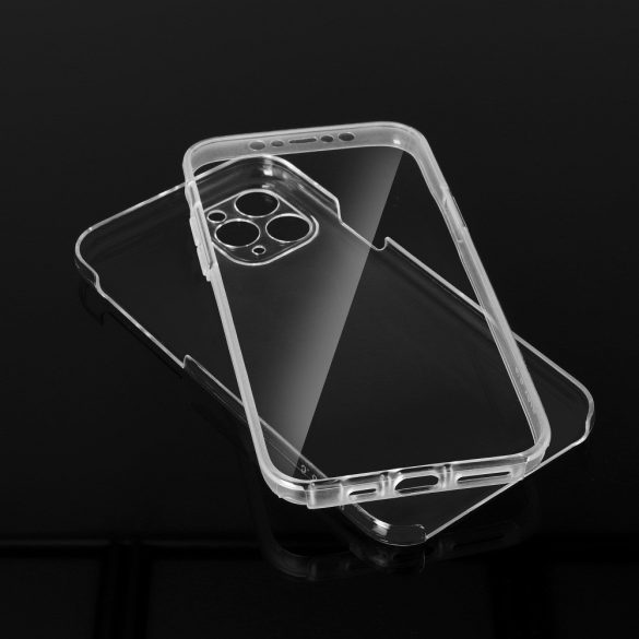 Apple iPhone 13, Szilikon tok, előlapi, és műanyag hátlapi védelem, 360 Full Cover, átlátszó