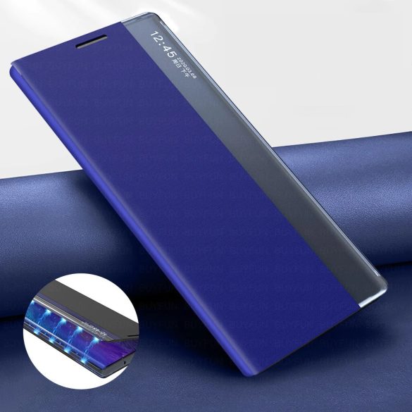 Huawei Mate 40 Pro, Oldalra nyíló tok, stand, hívás mutatóval, vékony csíkban, Wooze Look Inside, kék