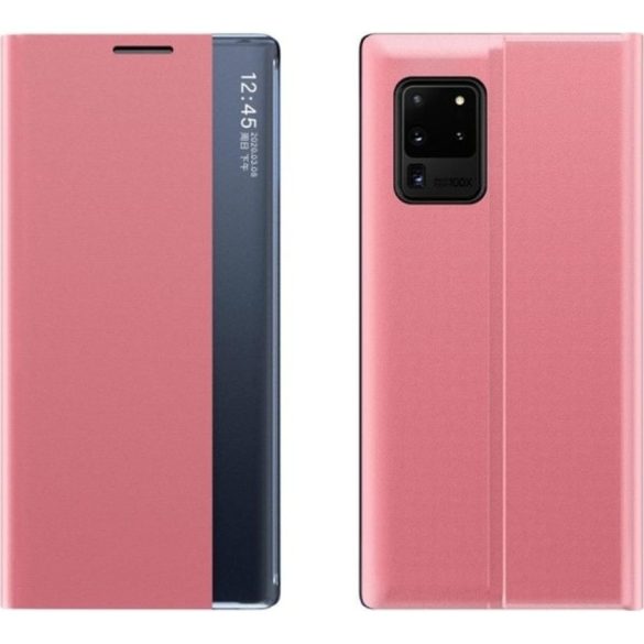 Huawei Mate 40 Pro, Oldalra nyíló tok, stand, hívás mutatóval, vékony csíkban, Wooze Look Inside, rózsaszín