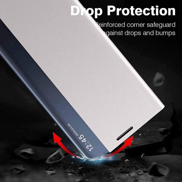 Huawei P Smart (2020), Oldalra nyíló tok, stand, hívás mutatóval, vékony csíkban, Wooze Look Inside, ezüst