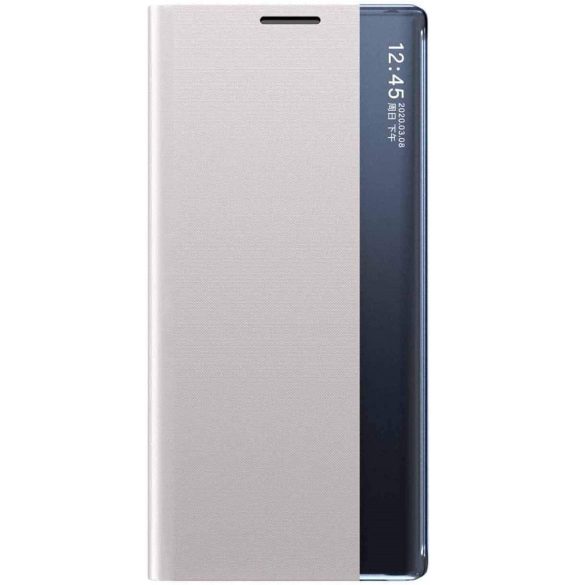 Huawei P40, Oldalra nyíló tok, stand, hívás mutatóval, vékony csíkban, Wooze Look Inside, ezüst