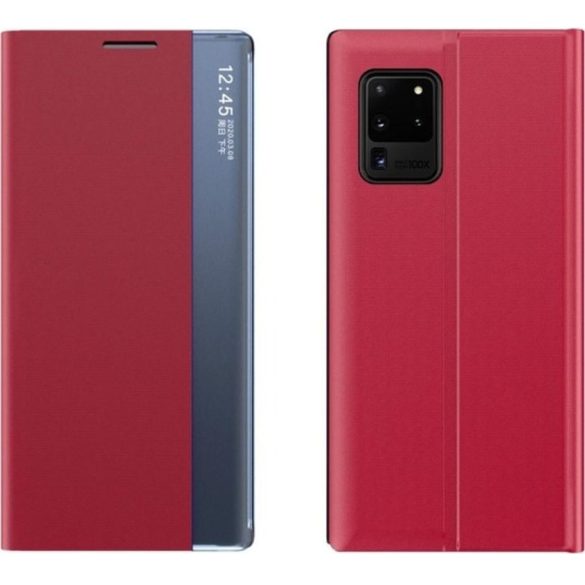 Huawei P40, Oldalra nyíló tok, stand, hívás mutatóval, vékony csíkban, Wooze Look Inside, piros