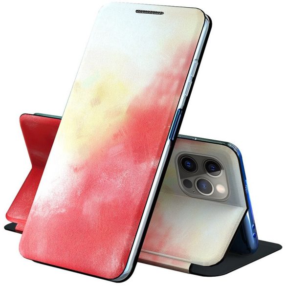 Samsung Galaxy A02s / M02s SM-A025F / M025F, Oldalra nyíló tok, stand, festék minta, Wooze Flashy Colors, színes/piros