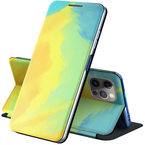 Samsung Galaxy A02s / M02s SM-A025F / M025F, Oldalra nyíló tok, stand, festék minta, Wooze Flashy Colors, színes/sárga
