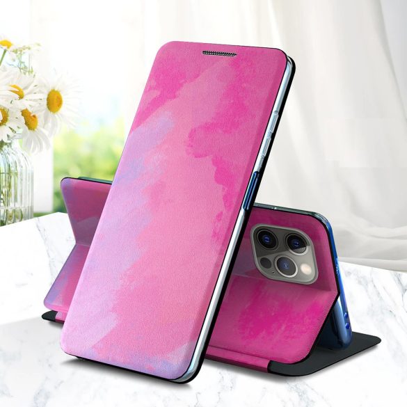Samsung Galaxy A41 SM-A415F, Oldalra nyíló tok, stand, festék minta, Wooze Flashy Colors, színes/rózsaszín