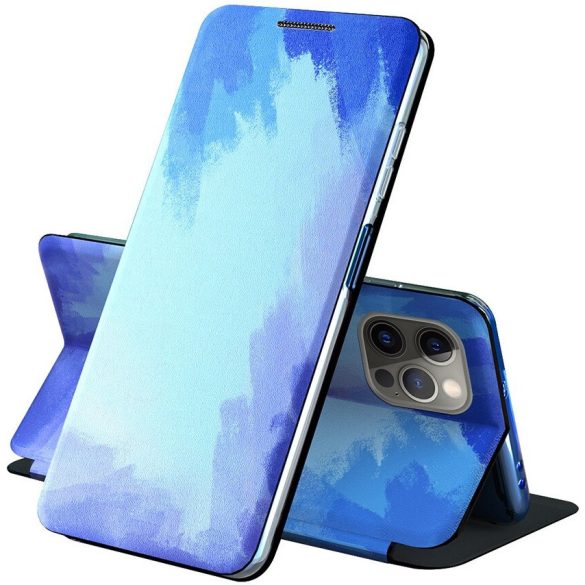 Samsung Galaxy S21 Ultra 5G SM-G998, Oldalra nyíló tok, stand, festék minta, Wooze Flashy Colors, színes/kék