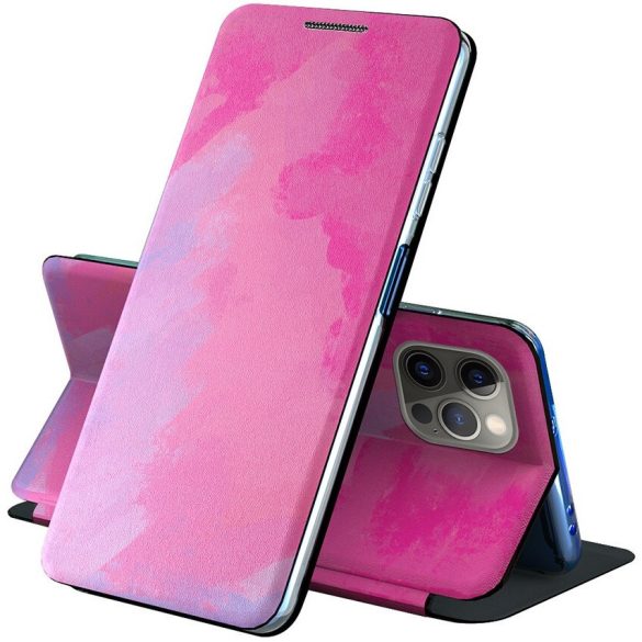 Xiaomi Poco M3, Oldalra nyíló tok, stand, festék minta, Wooze Flashy Colors, színes/rózsaszín