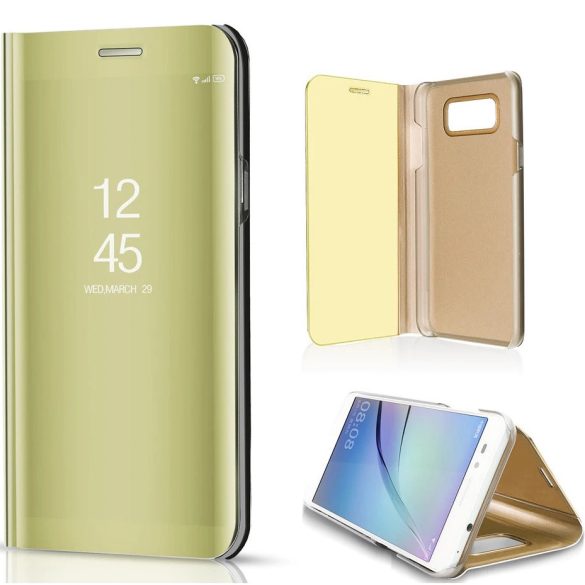 Samsung Galaxy A03s SM-A037F, Oldalra nyíló tok, hívás mutatóval, Smart View Cover, arany (utángyártott)