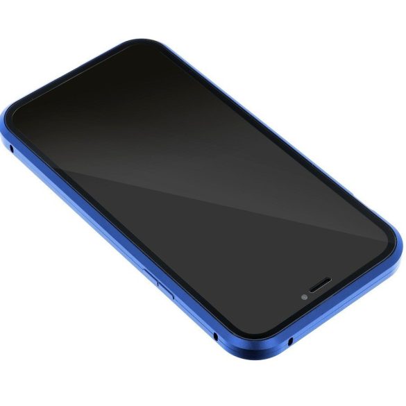 Samsung Galaxy S21 5G SM-G991, Alumínium mágneses védőkeret, elő- és hátlapi üveggel, Magnetic Full Glass, átlátszó/kék