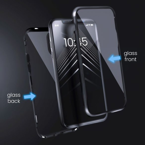 Samsung Galaxy S21 5G SM-G991, Alumínium mágneses védőkeret, elő- és hátlapi üveggel, Magnetic Full Glass, átlátszó/kék