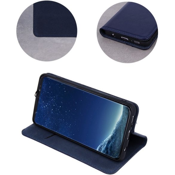 Samsung Galaxy A02s / M02s SM-A025F / M025F, Oldalra nyíló tok, valódi bőrtok, stand, Smart Pro, sötétkék