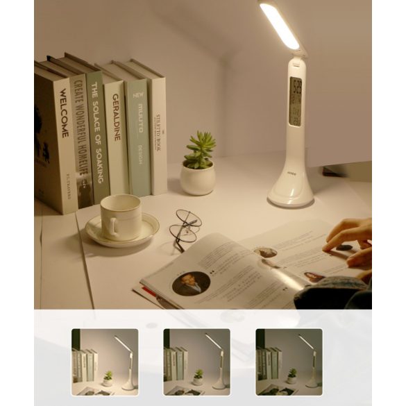 Multifunkciós asztali LED lámpa, hőmérséklet, idő, naptár, 180 fokban állítható, Wooze Smart Lamp, fehér