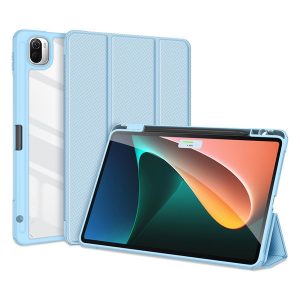 Xiaomi Mi Pad 5 (11.0) / Mi Pad 5 Pro (11.0), mappa tok, Trifold, légpárnás sarok, közepesen ütésálló, Pen tartóval, átlátszó hátlap, Dux Ducis Toby, kék